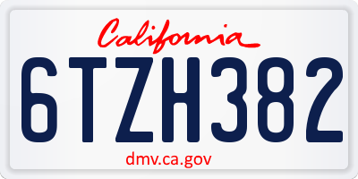 CA license plate 6TZH382
