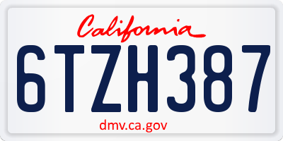 CA license plate 6TZH387