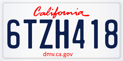 CA license plate 6TZH418