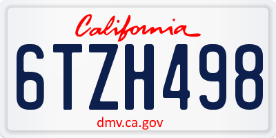 CA license plate 6TZH498