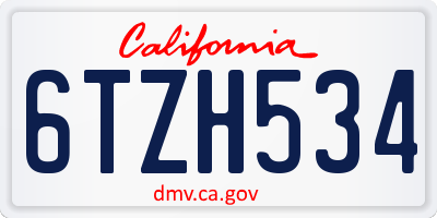 CA license plate 6TZH534