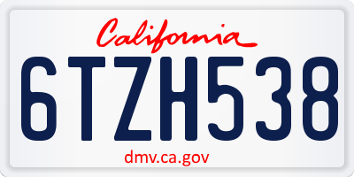 CA license plate 6TZH538
