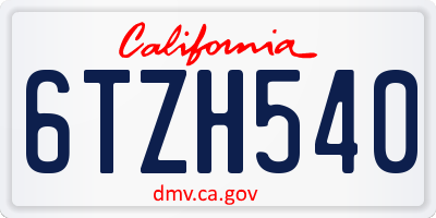 CA license plate 6TZH540