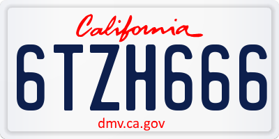 CA license plate 6TZH666