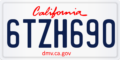 CA license plate 6TZH690