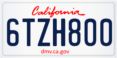 CA license plate 6TZH800