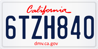 CA license plate 6TZH840
