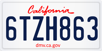 CA license plate 6TZH863