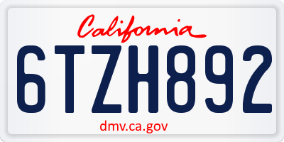 CA license plate 6TZH892