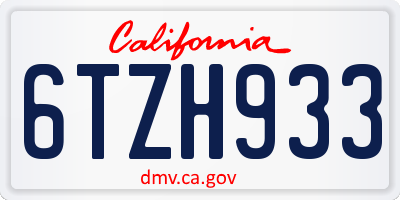 CA license plate 6TZH933