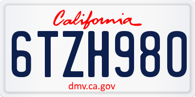 CA license plate 6TZH980