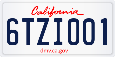 CA license plate 6TZI001