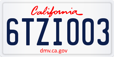 CA license plate 6TZI003