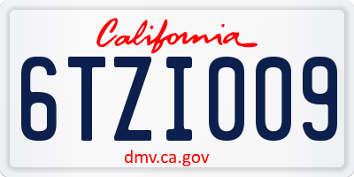 CA license plate 6TZI009