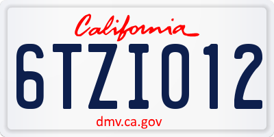 CA license plate 6TZI012