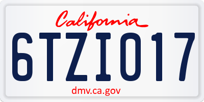 CA license plate 6TZI017