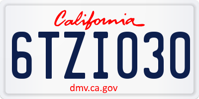 CA license plate 6TZI030