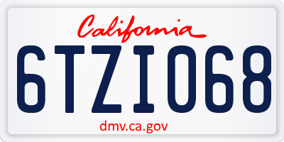 CA license plate 6TZI068