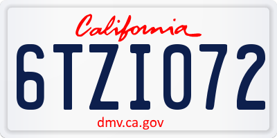 CA license plate 6TZI072