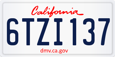 CA license plate 6TZI137