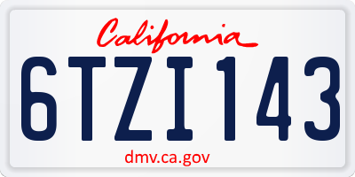 CA license plate 6TZI143