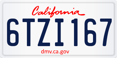 CA license plate 6TZI167