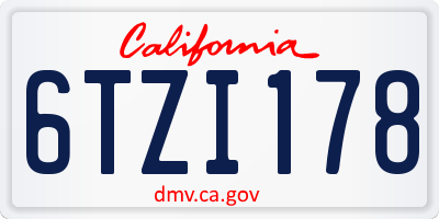 CA license plate 6TZI178