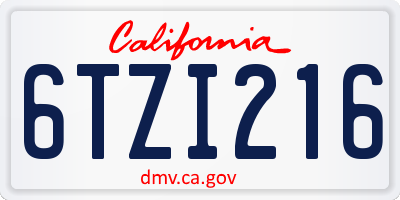 CA license plate 6TZI216