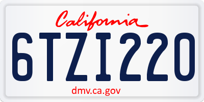 CA license plate 6TZI220