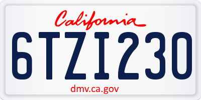 CA license plate 6TZI230