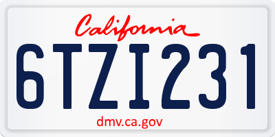 CA license plate 6TZI231