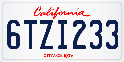 CA license plate 6TZI233