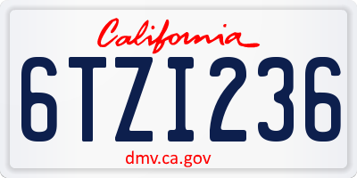 CA license plate 6TZI236