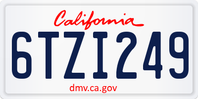 CA license plate 6TZI249
