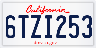 CA license plate 6TZI253