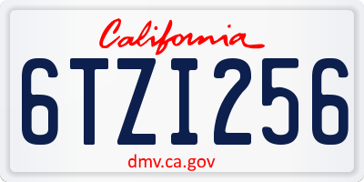 CA license plate 6TZI256