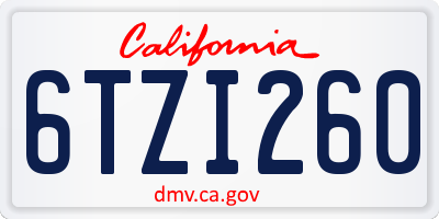 CA license plate 6TZI260