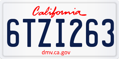 CA license plate 6TZI263