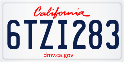 CA license plate 6TZI283