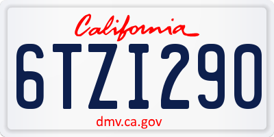 CA license plate 6TZI290