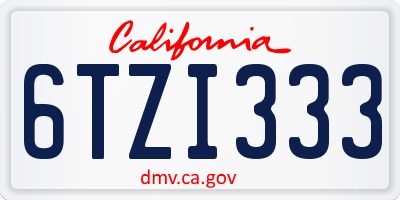 CA license plate 6TZI333