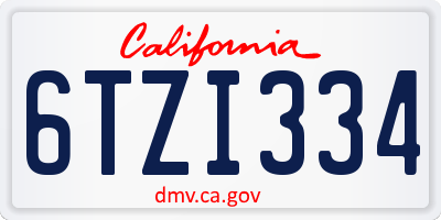CA license plate 6TZI334