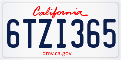 CA license plate 6TZI365
