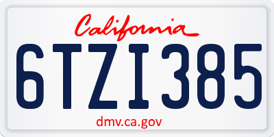 CA license plate 6TZI385