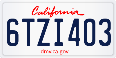 CA license plate 6TZI403