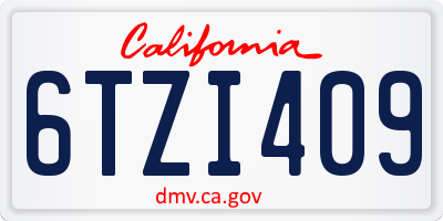 CA license plate 6TZI409