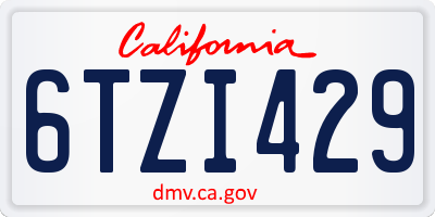 CA license plate 6TZI429
