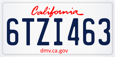CA license plate 6TZI463