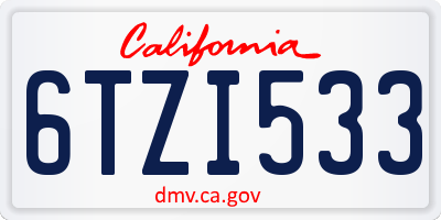 CA license plate 6TZI533