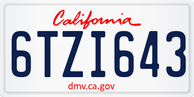 CA license plate 6TZI643